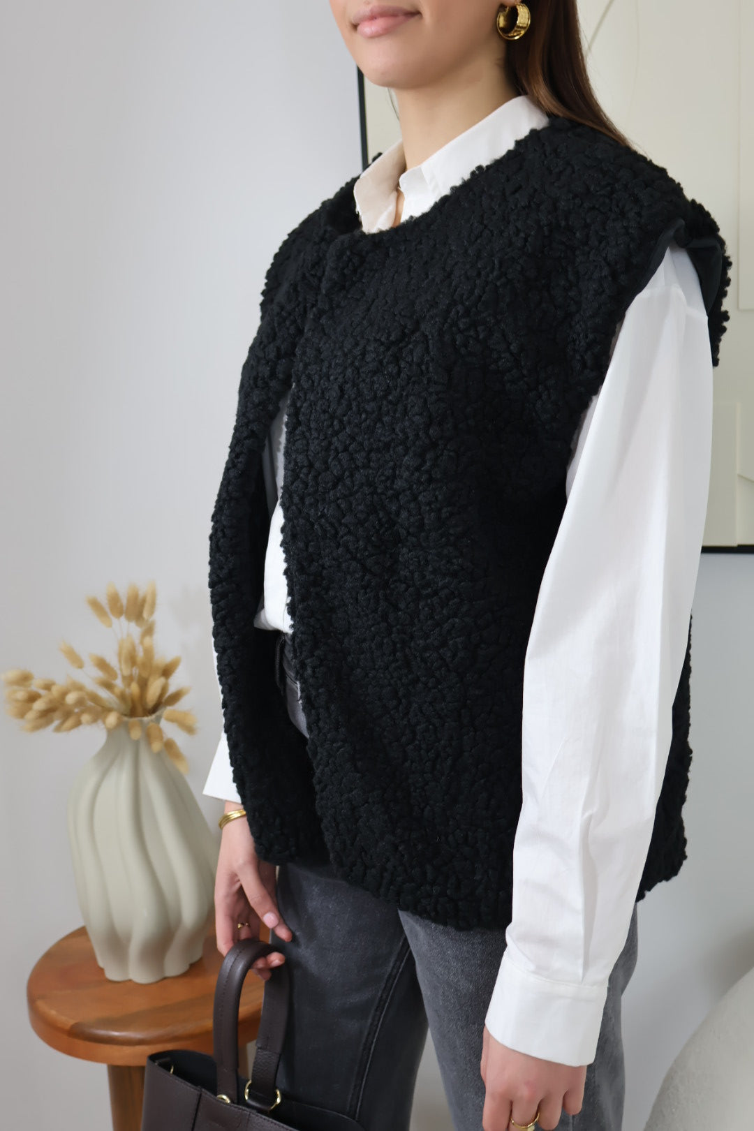ADELE BLACK FAUX FUR SLEEVELESS VEST