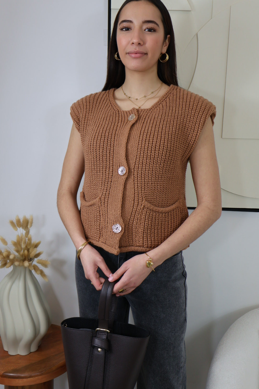 CAMEL AGATA SLEEVELESS VEST
