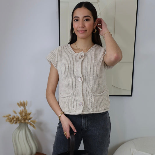GILET SANS MANCHES BEIGE AGATA