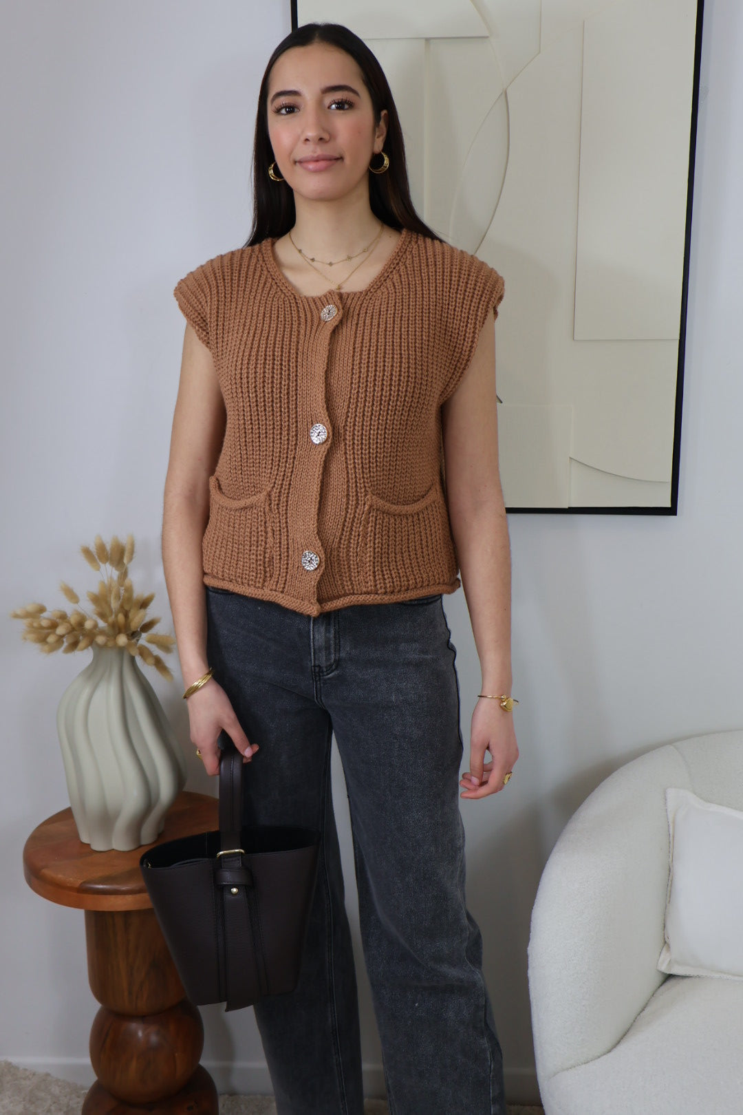 CAMEL AGATA SLEEVELESS VEST