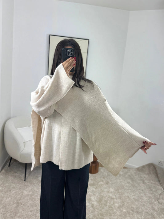 GILET ÉCHARPE BEIGE LINA Noza & Co