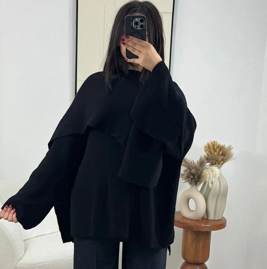 GILET ÉCHARPE NOIR LINA Noza & Co