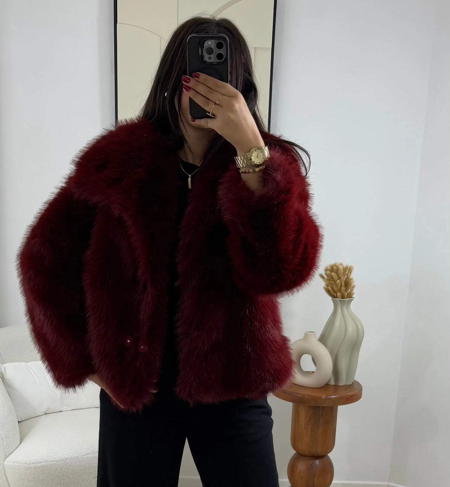 MANTEAU FAUSSE FOURRURE BORDEAUX Noza & Co