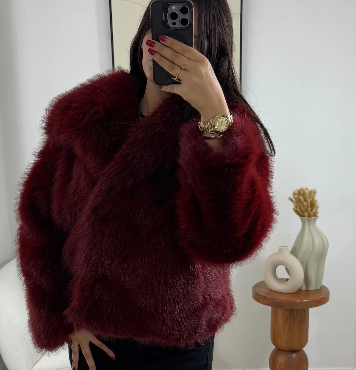 MANTEAU FAUSSE FOURRURE BORDEAUX Noza & Co