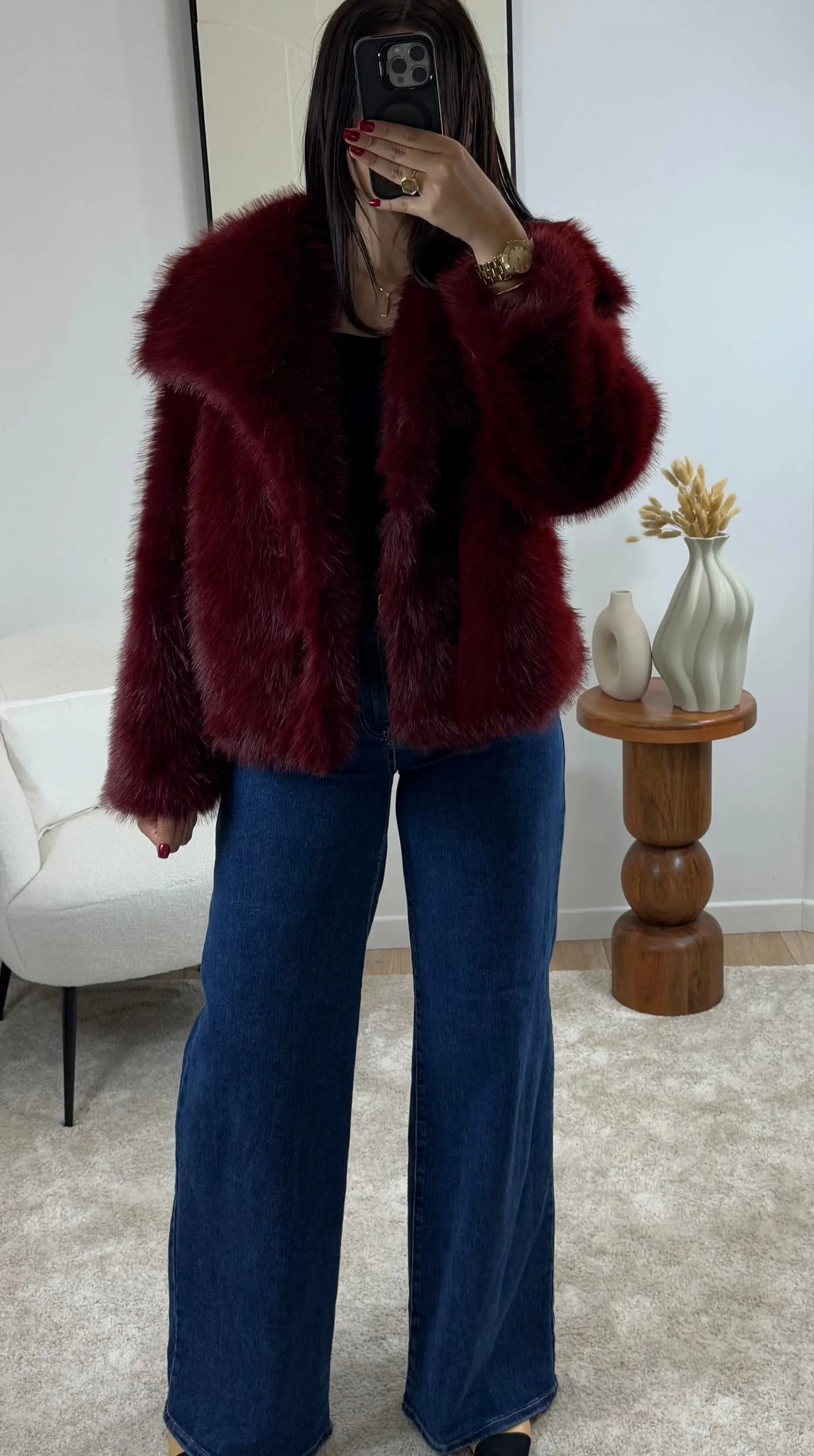 MANTEAU FAUSSE FOURRURE BORDEAUX Noza & Co