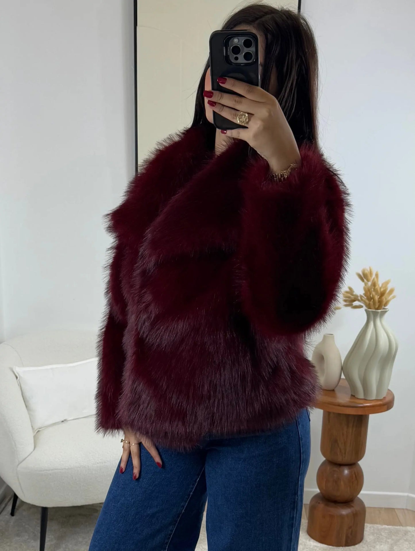 MANTEAU FAUSSE FOURRURE BORDEAUX PREMIUM Noza & Co