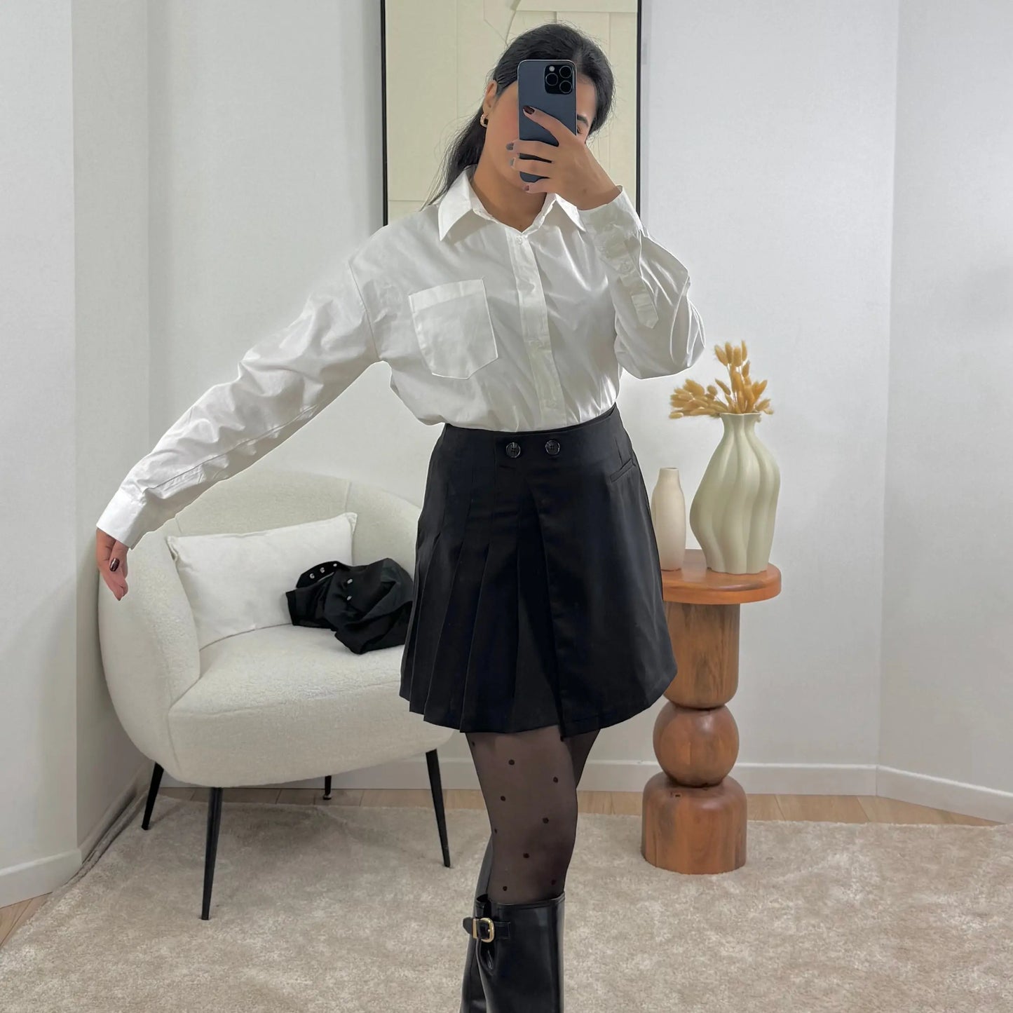 MINI JUPE PLISSÉE À DEUX BOUTONS Noza & Co
