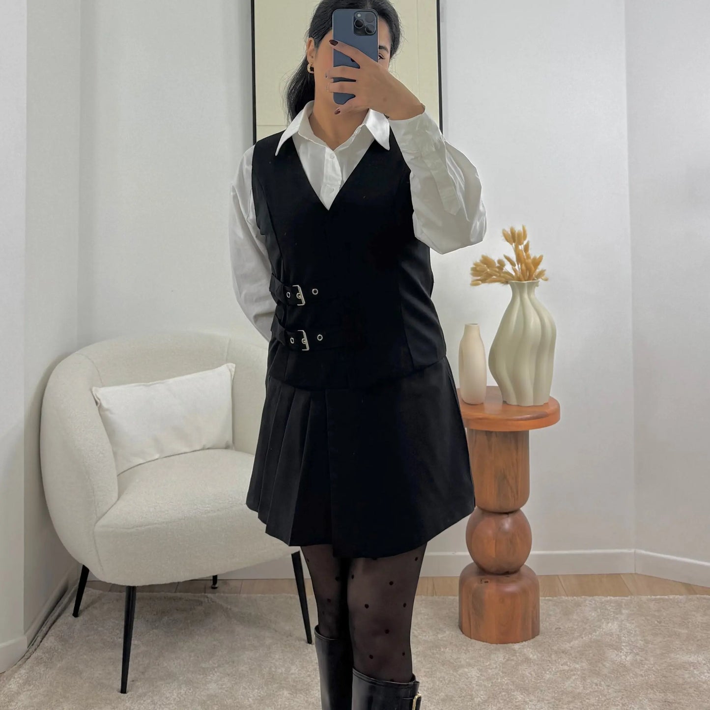 MINI JUPE PLISSÉE À DEUX BOUTONS Noza & Co