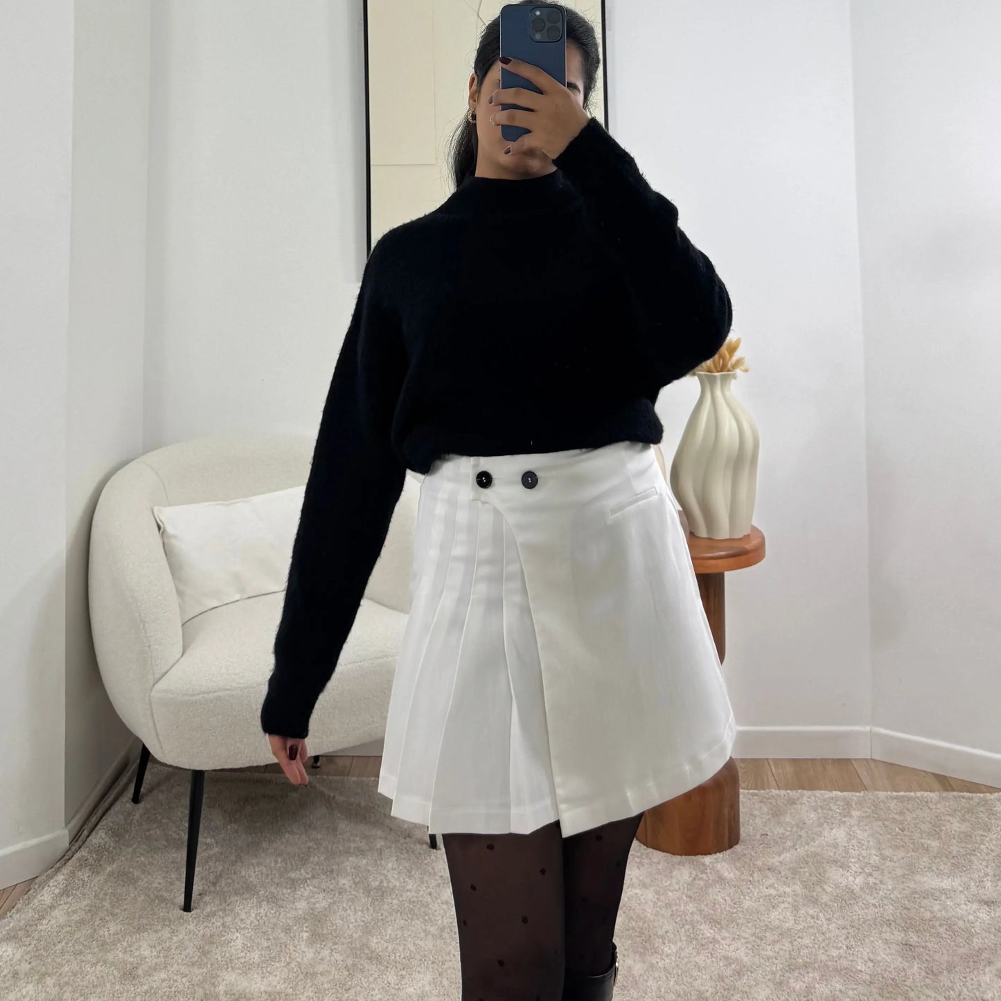 MINI JUPE PLISSÉE À DEUX BOUTONS Noza & Co