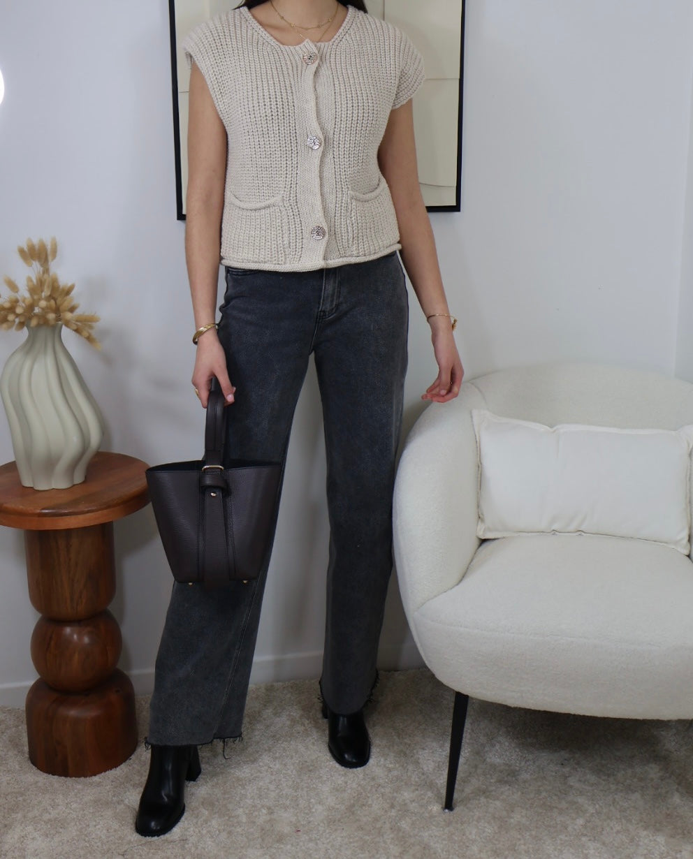 GILET SANS MANCHES BEIGE AGATA