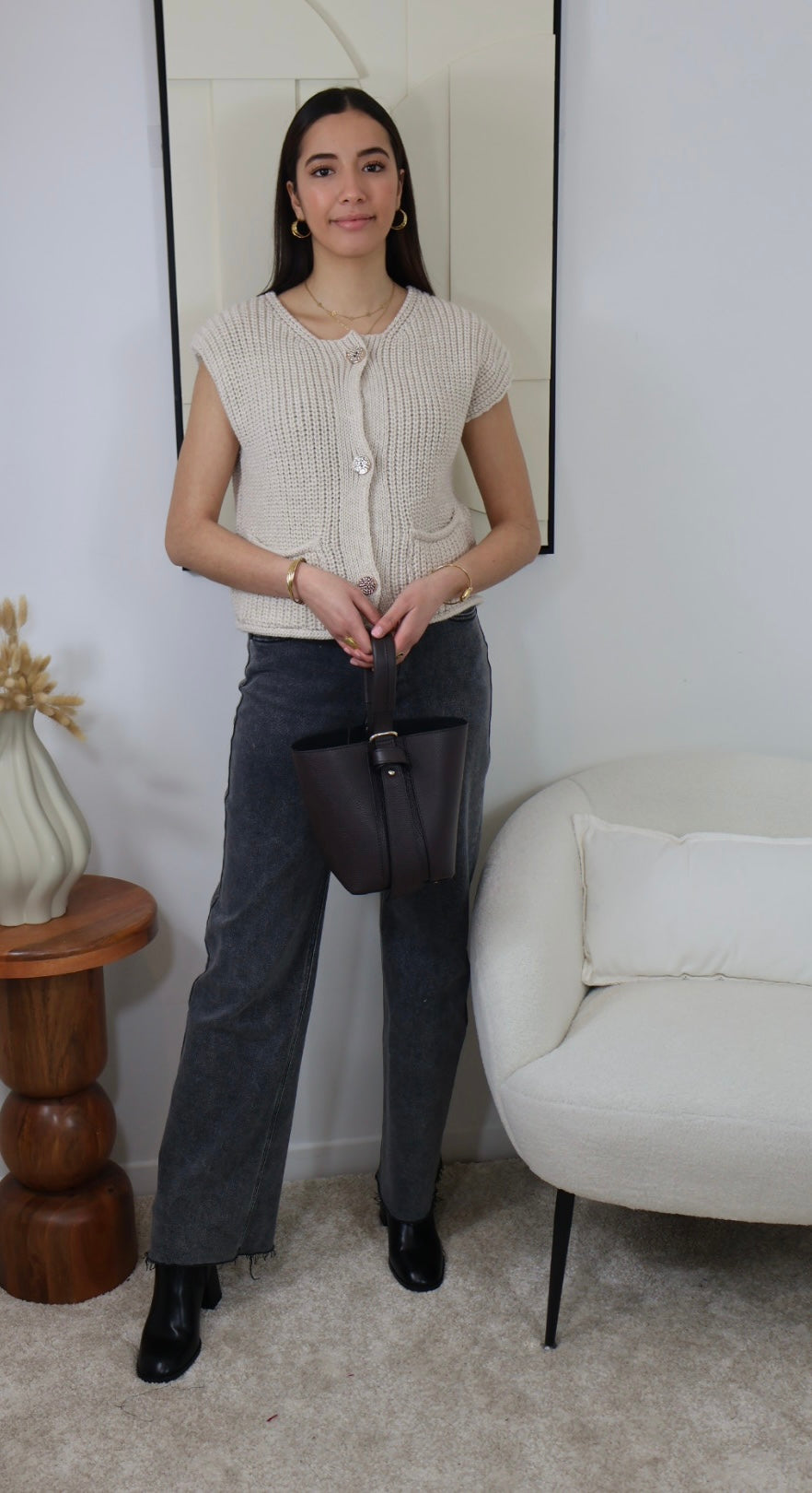 GILET SANS MANCHES BEIGE AGATA
