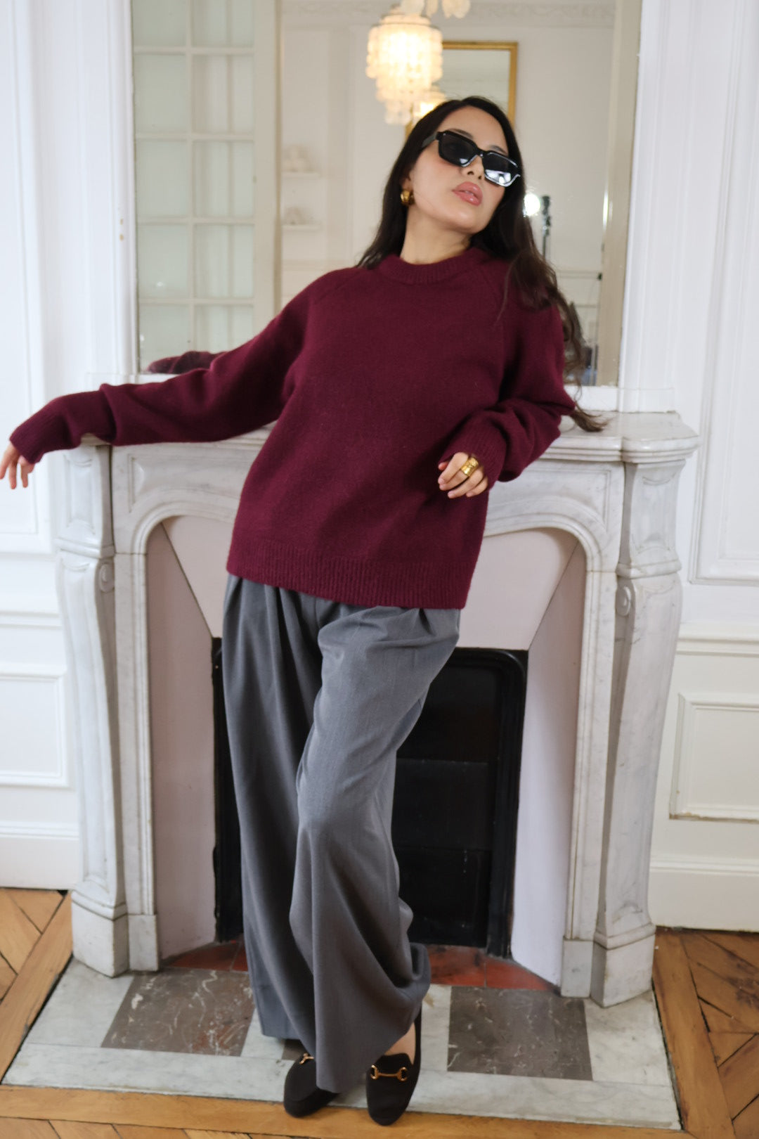 Pull en maille bordeaux femme, une composition sans laine dominante qui ne gratte pas