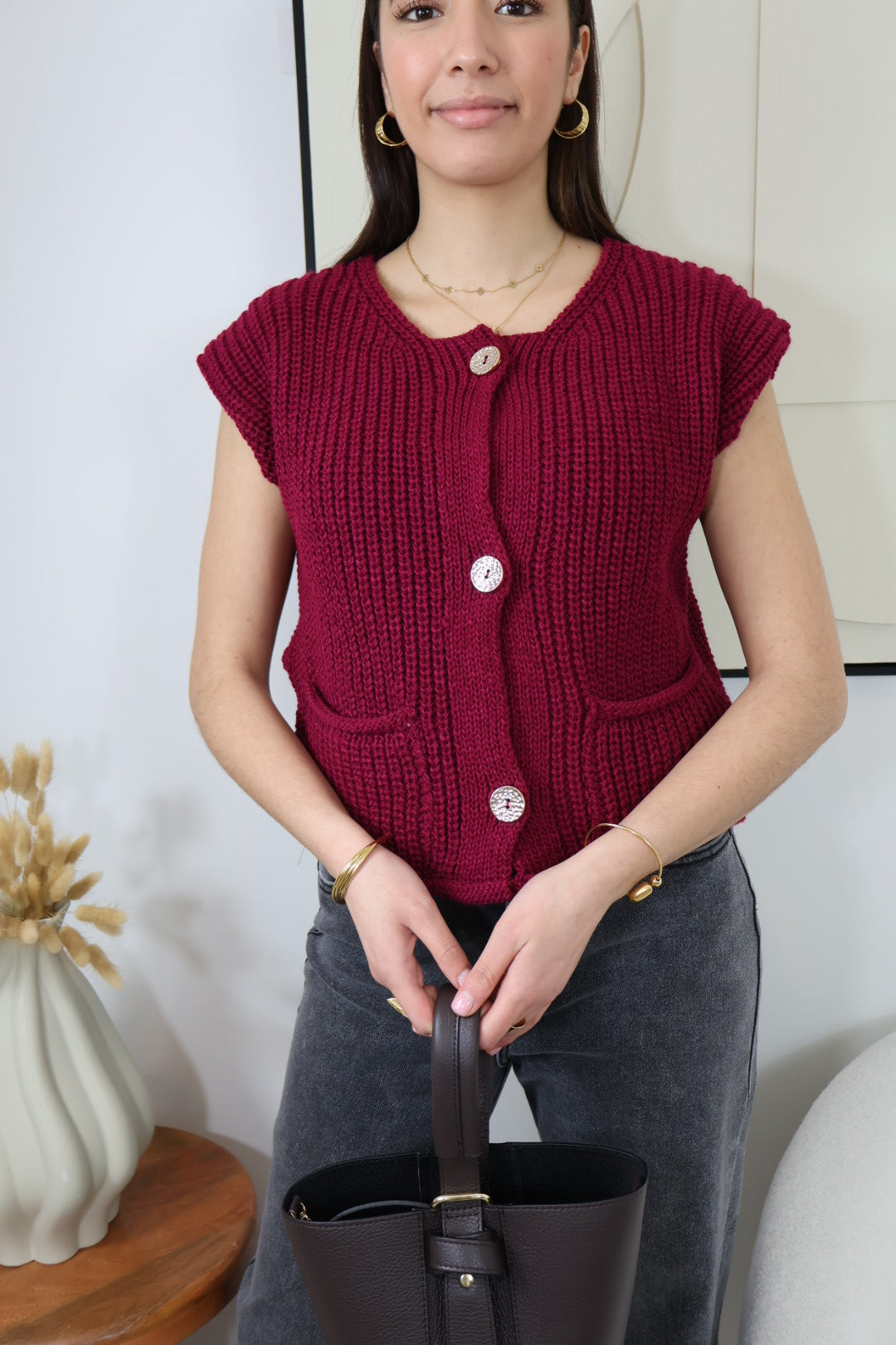 AGATA BORDEAUX SLEEVELESS VEST