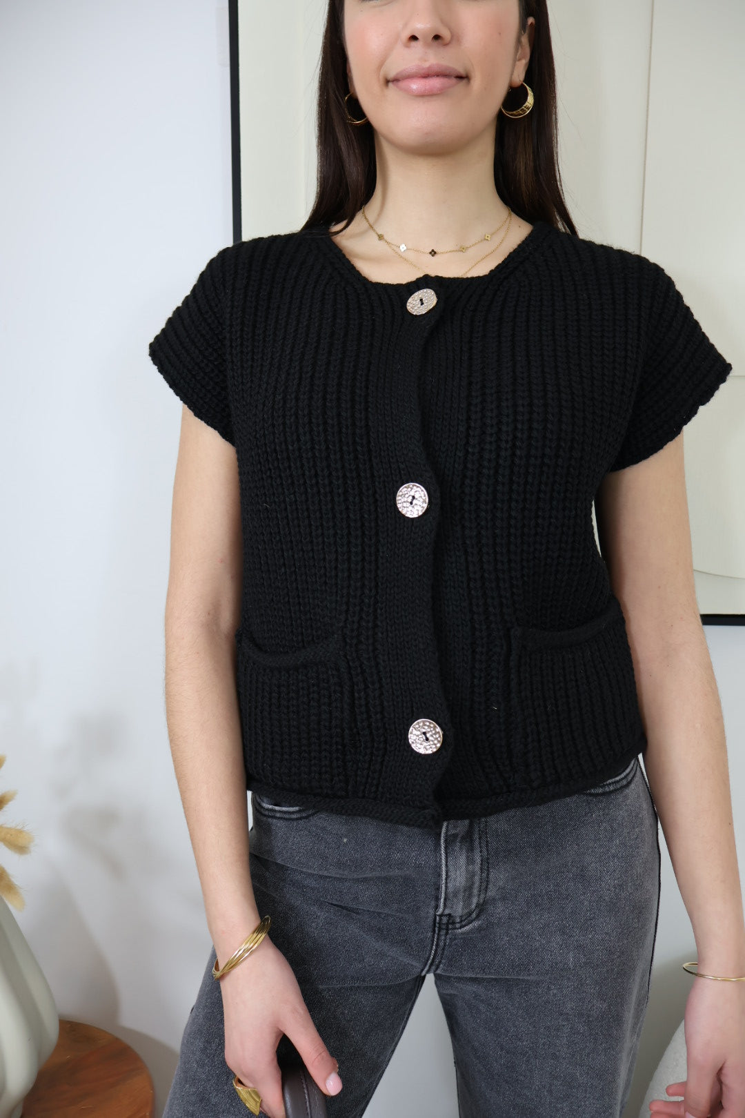 GILET SANS MANCHES NOIR AGATA