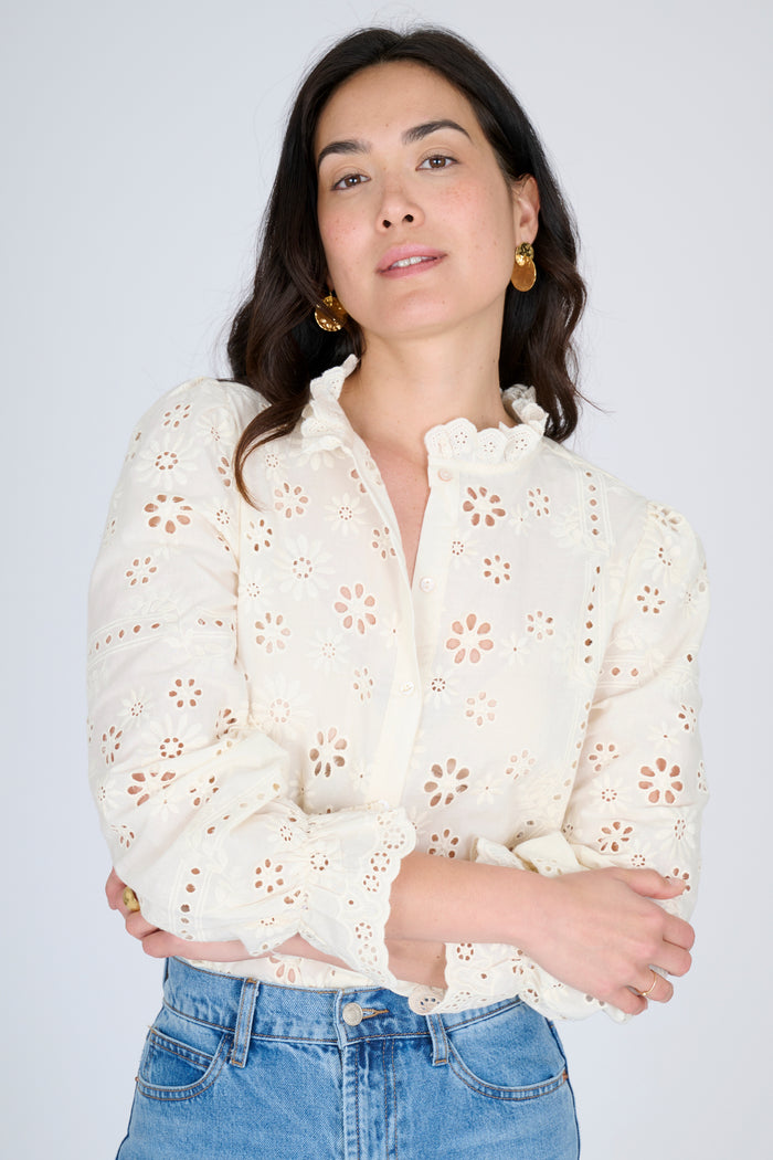 Blouse Augusta coton blanc brode Noza and Co