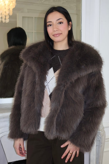 COFFEE FAUX FUR COAT