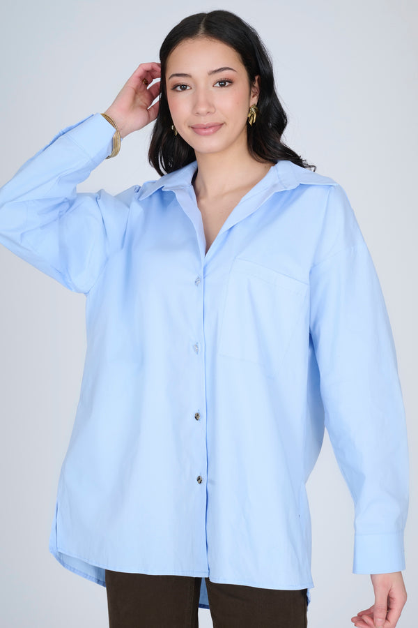 CAMISA DE POPELÍN CELESTE