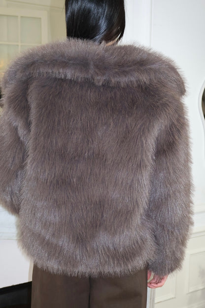 COFFEE FAUX FUR COAT