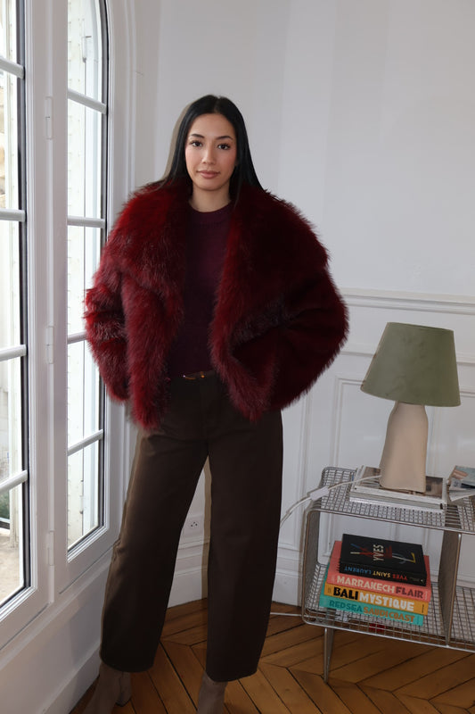 MANTEAU FAUSSE FOURRURE BORDEAUX PREMIUM