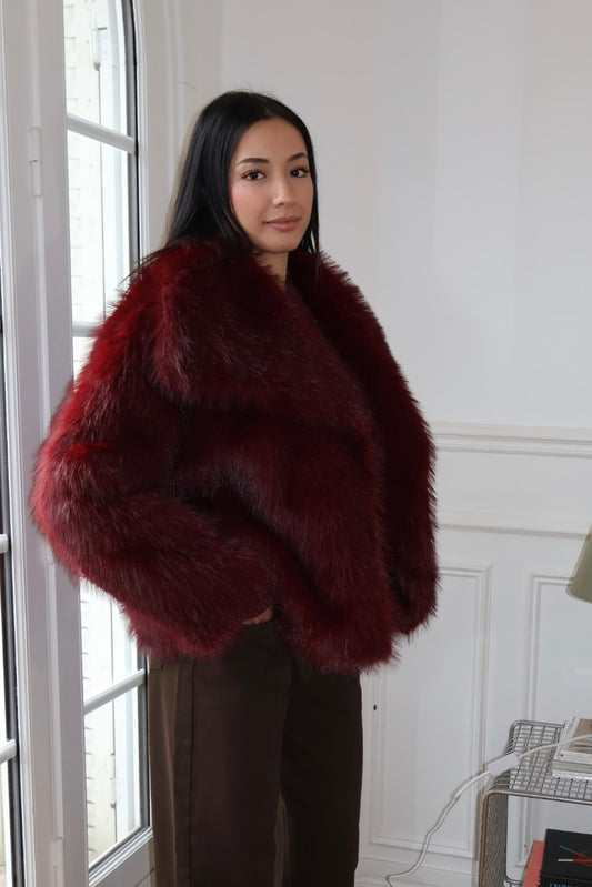 MANTEAU FAUSSE FOURRURE BORDEAUX PREMIUM