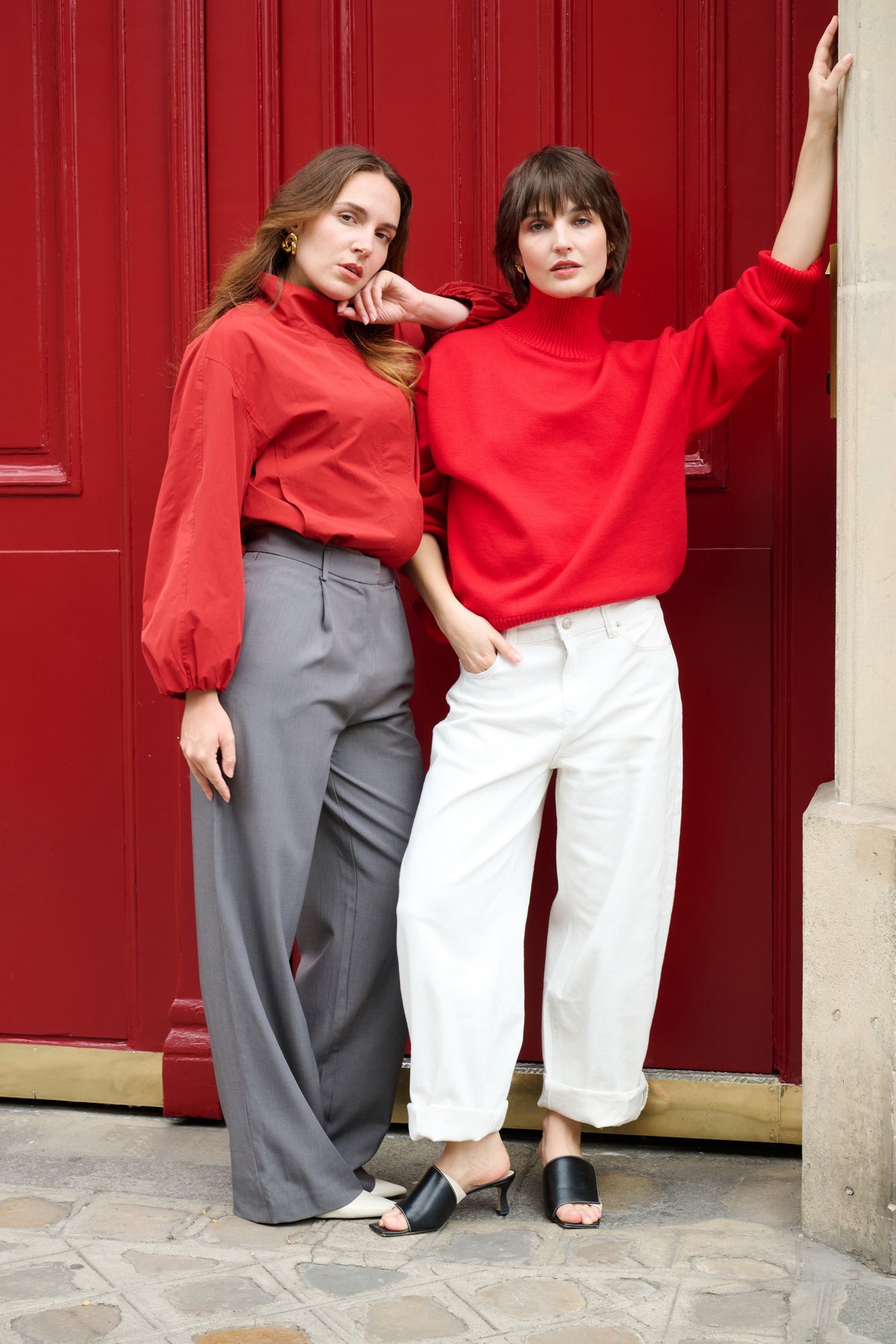Pull col haut doux et chaud rouge