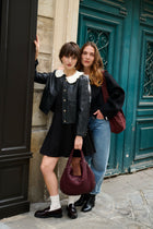 Veste courte effet cuir noir avec col amovible