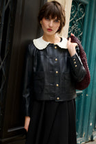 Veste courte effet cuir noir avec col amovible