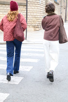 Sac Hobo Quilté Effet Croco en Cuir Suédé Burgundy