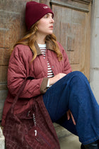 Sac Hobo Quilté Effet Croco en Cuir Suédé Burgundy