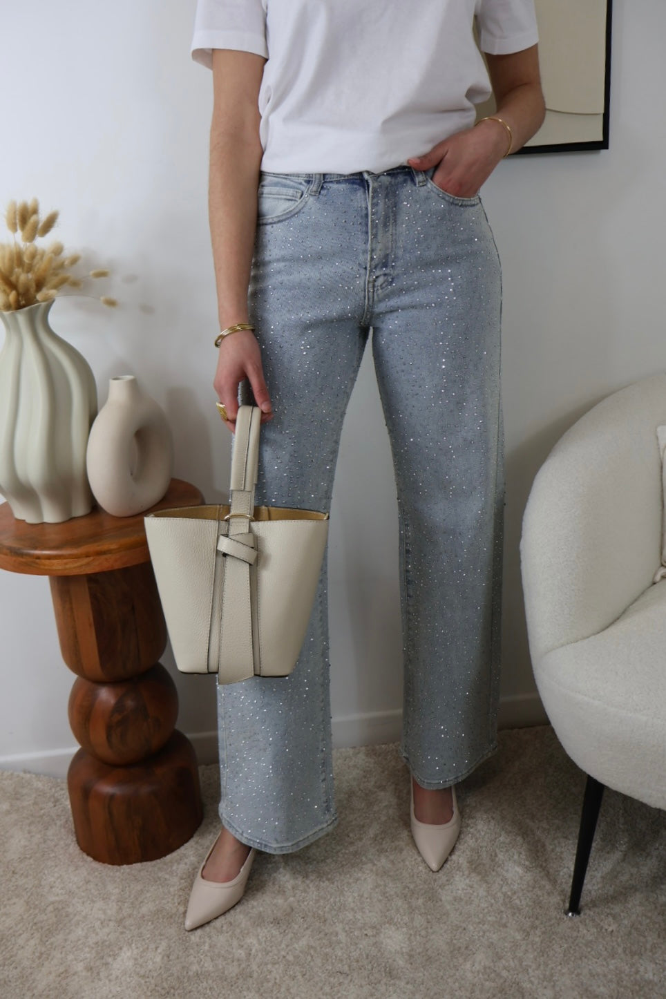 WIDE LEG RHINESTONE JEAN