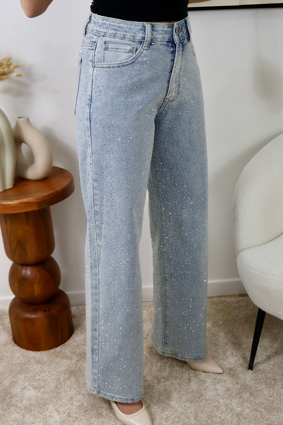 WIDE LEG RHINESTONE JEAN