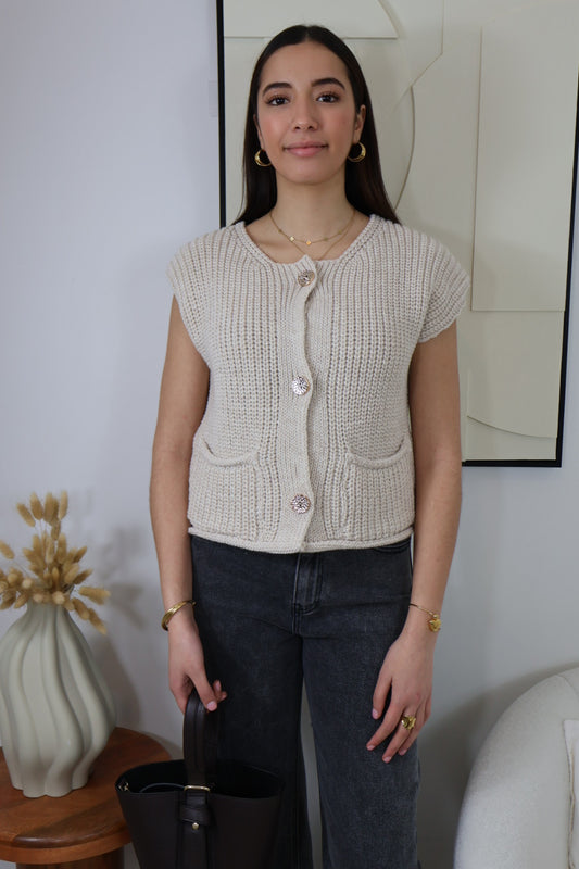 GILET SANS MANCHES BEIGE AGATA