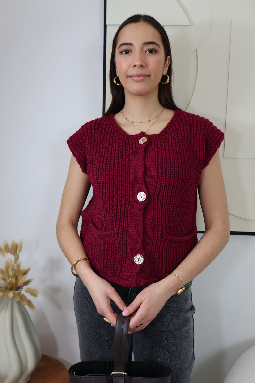 AGATA BORDEAUX SLEEVELESS VEST