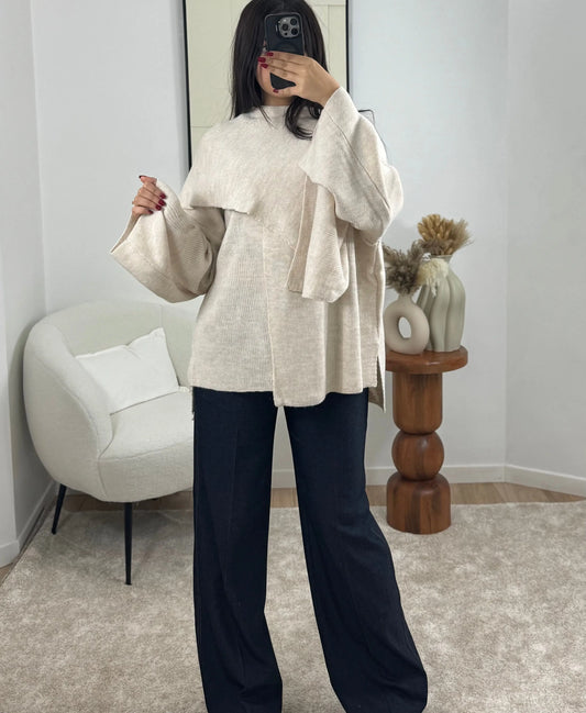 GILET ÉCHARPE BEIGE LINA Noza & Co