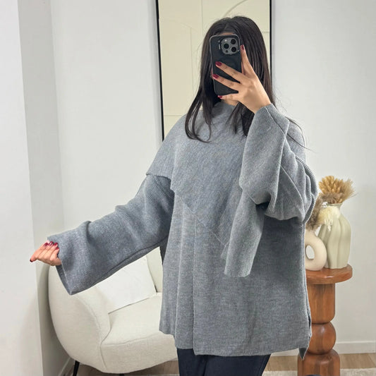GILET ÉCHARPE GRIS LINA Noza & Co