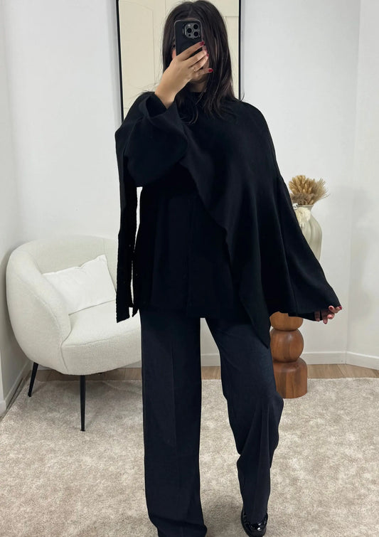 GILET ÉCHARPE NOIR LINA Noza & Co