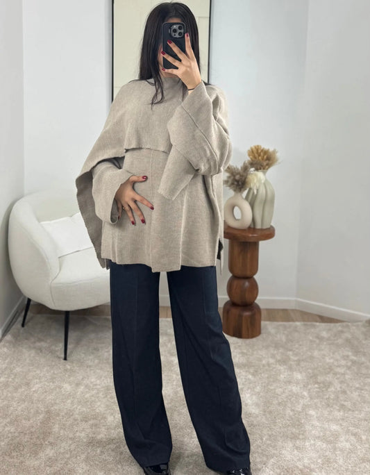 GILET ÉCHARPE TAUPE LINA Noza & Co