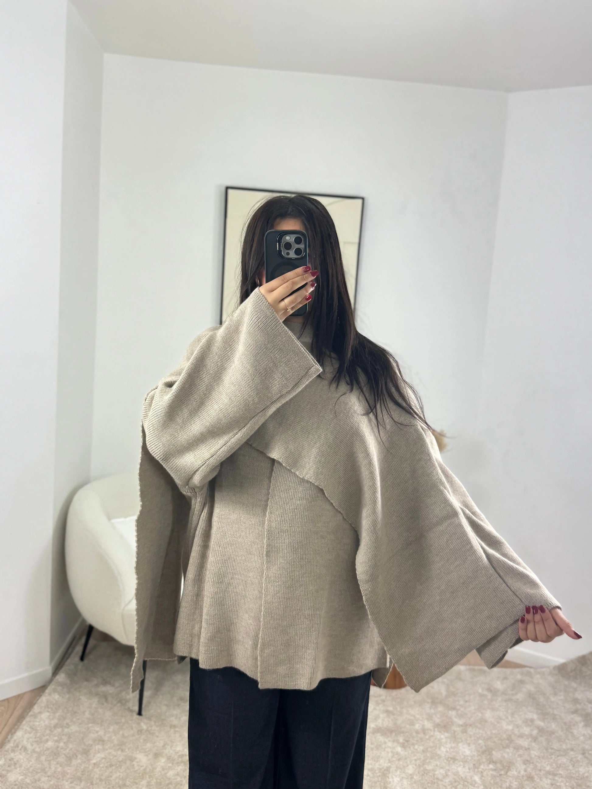 GILET ÉCHARPE TAUPE LINA Noza & Co