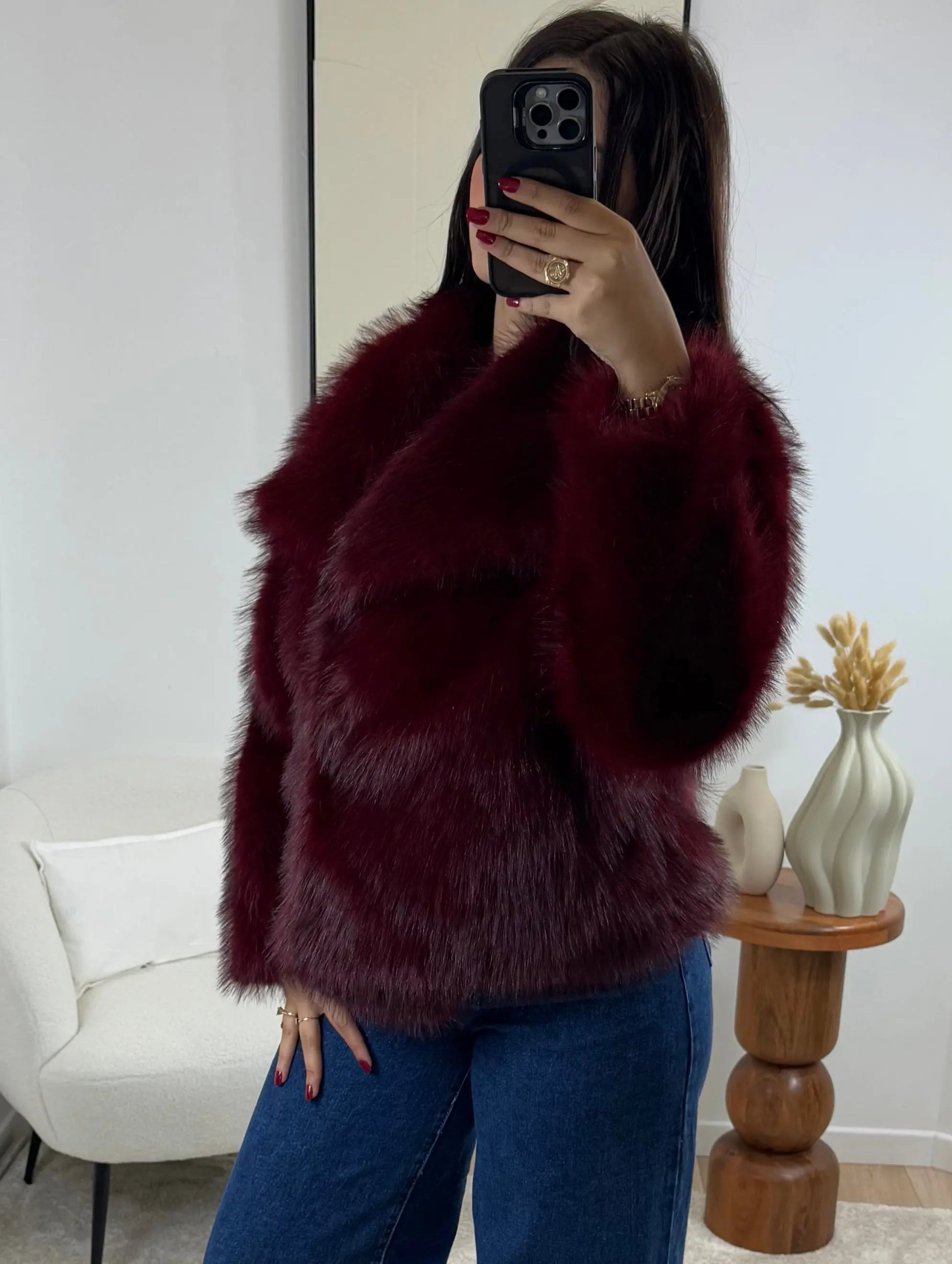 MANTEAU FAUSSE FOURRURE BORDEAUX PREMIUM Noza & Co