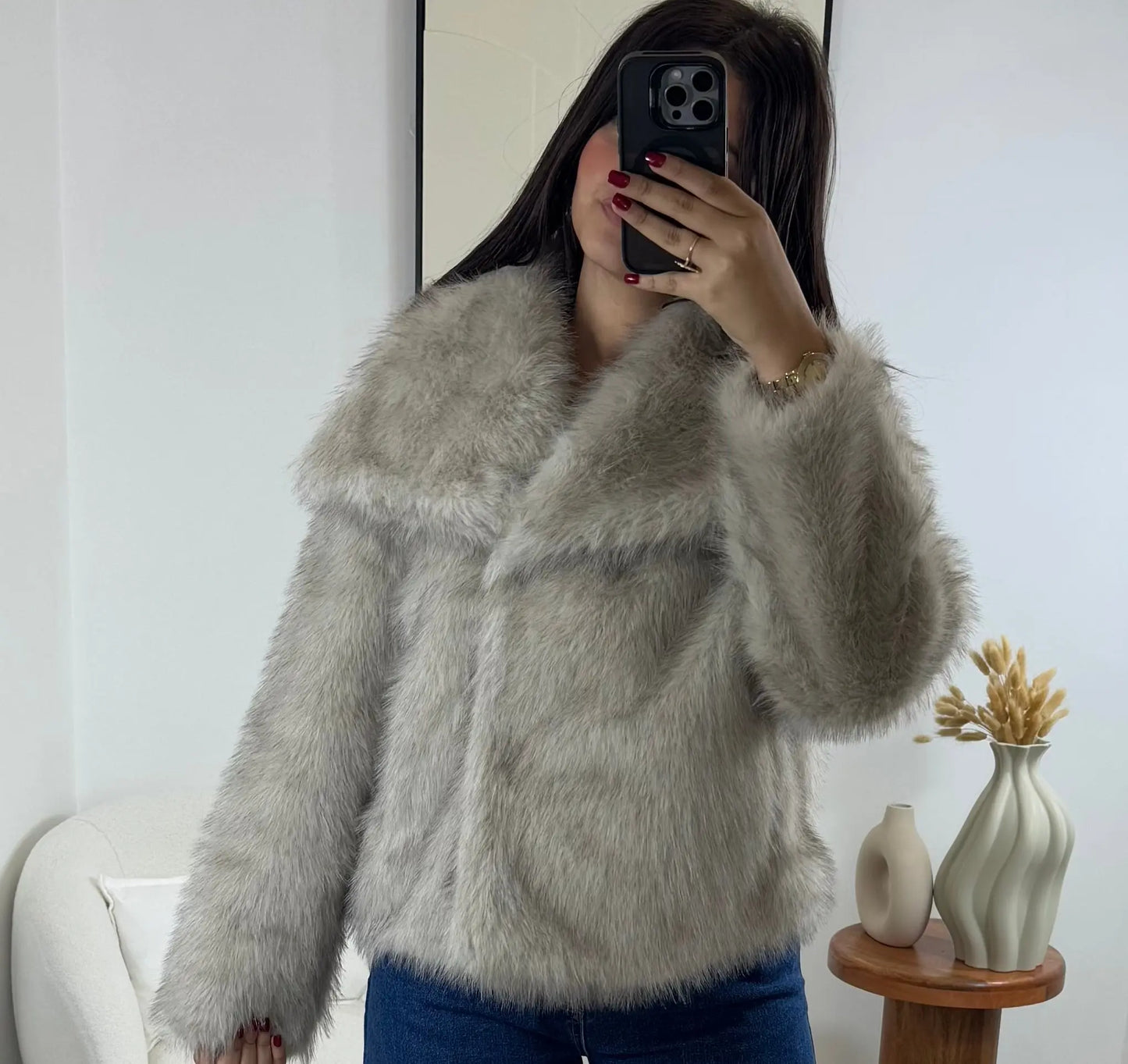 MANTEAU FAUSSE FOURRURE TAUPE PREMIUM Noza & Co