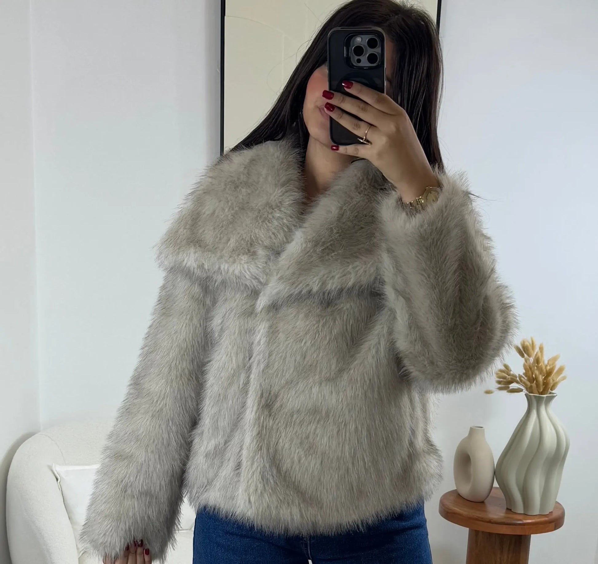 MANTEAU FAUSSE FOURRURE TAUPE PREMIUM Noza & Co