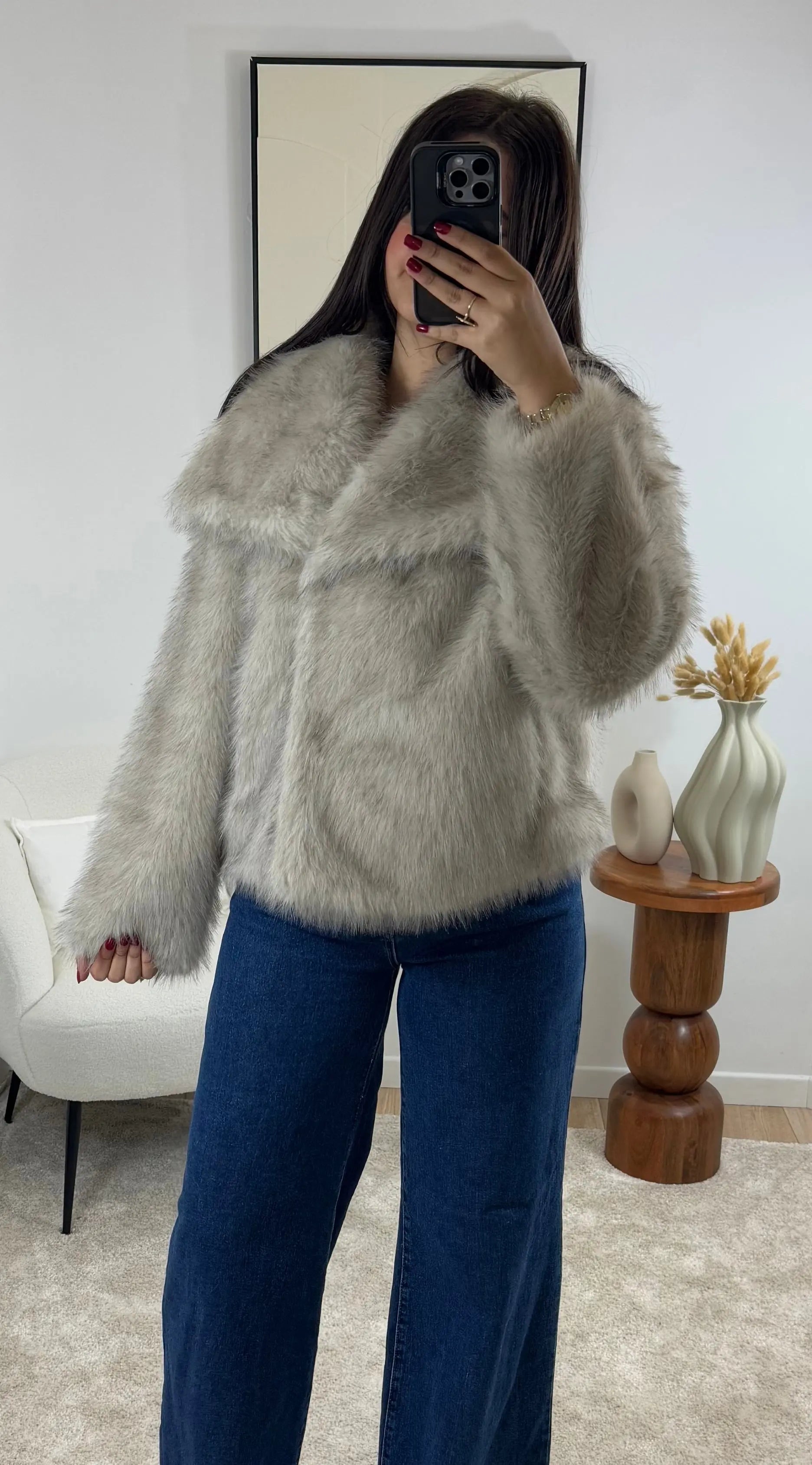 MANTEAU FAUSSE FOURRURE TAUPE PREMIUM Noza & Co