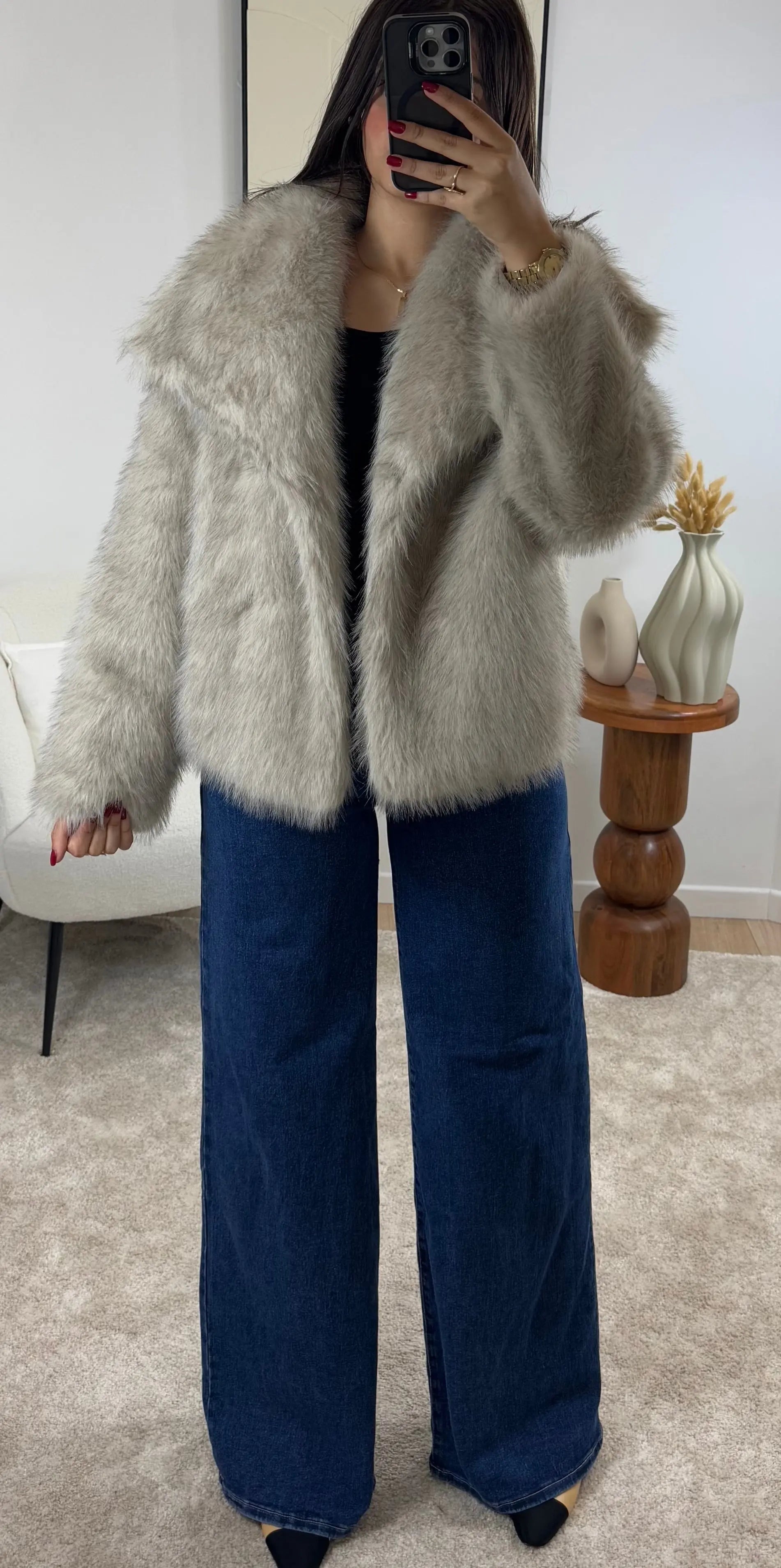 MANTEAU FAUSSE FOURRURE TAUPE PREMIUM Noza & Co