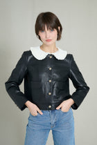 Veste courte effet cuir noir avec col amovible