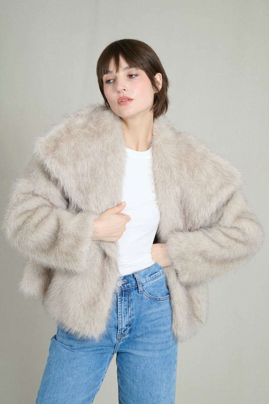 PREMIUM TAUPE FAUX FUR COAT