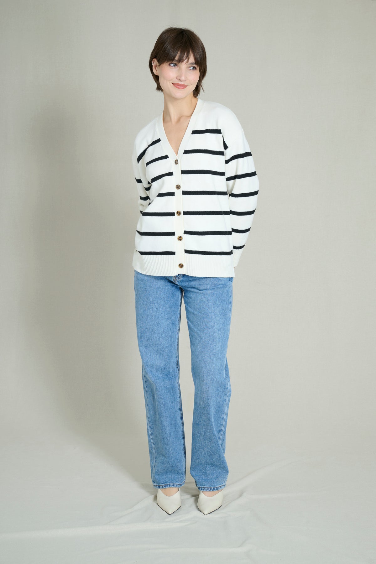 Cardigan rayé blanc et noir