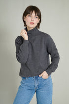 Pull col roulé maille fine sans couture gris