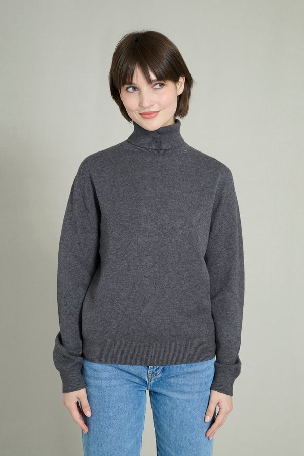 Pull col roulé maille fine sans couture gris