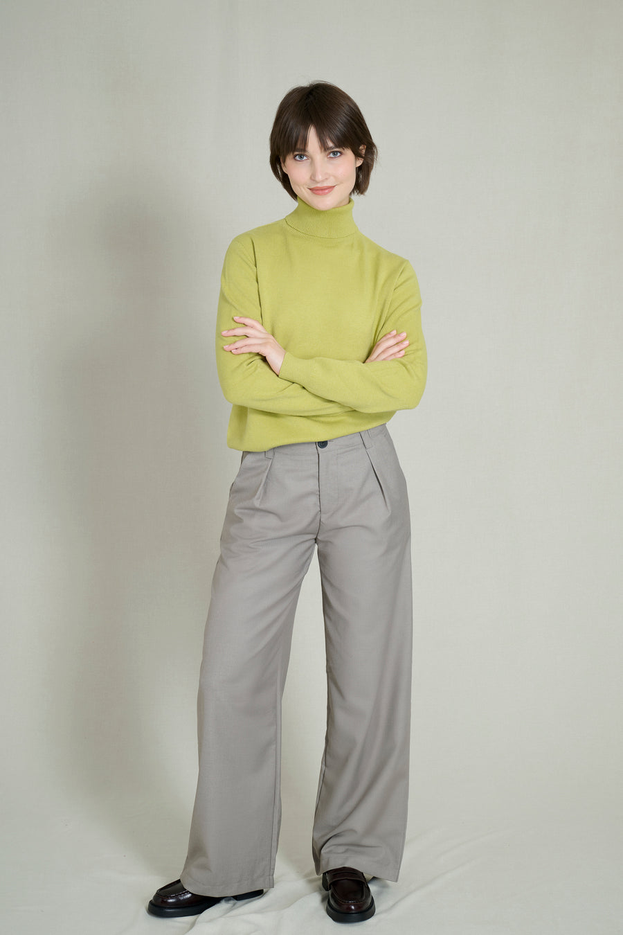 Pull col roulé maille fine sans coutures vert