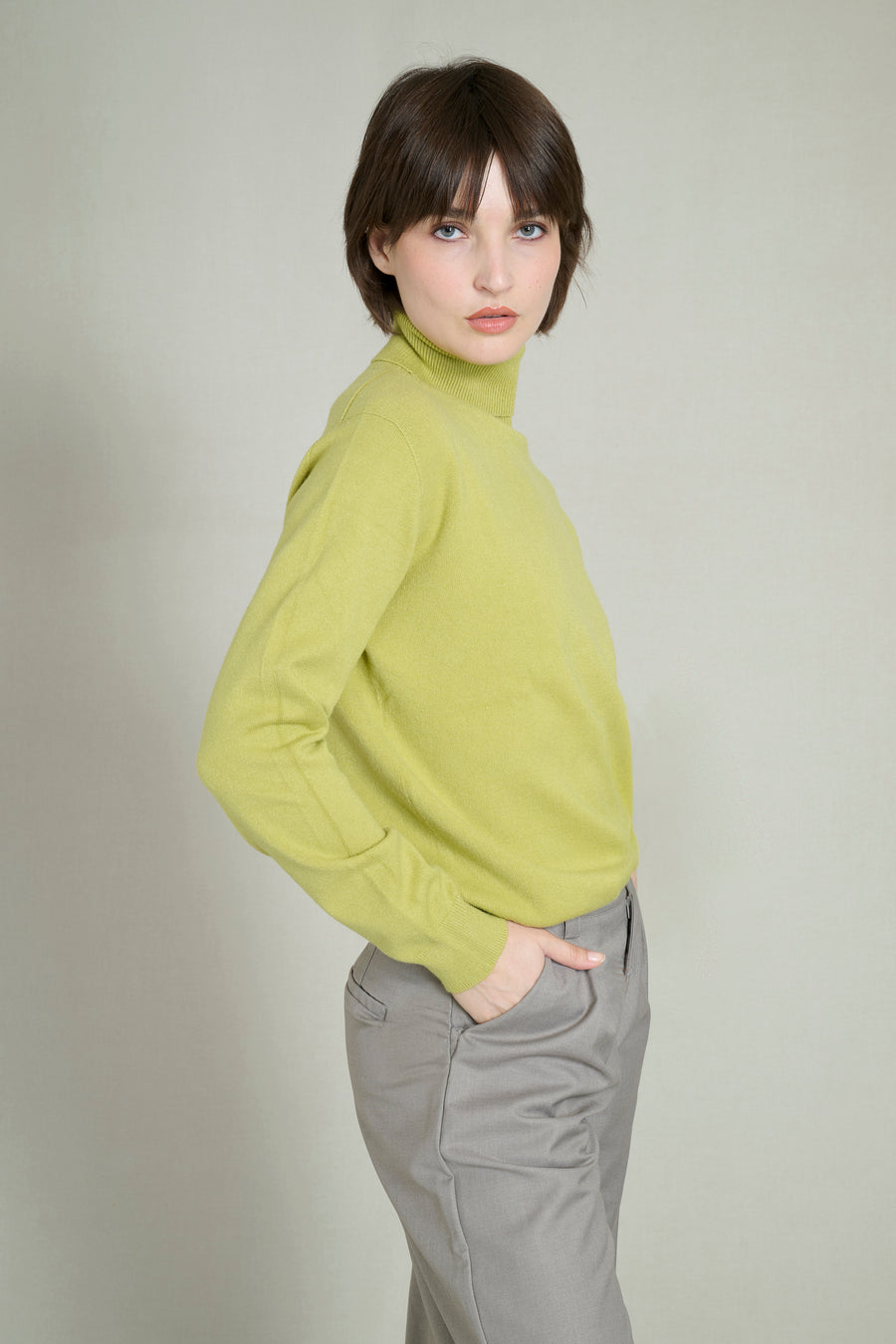 Pull col roulé maille fine sans coutures vert